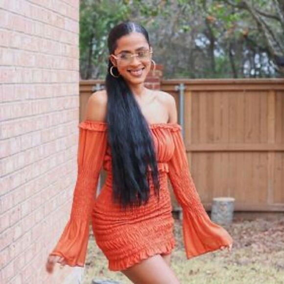 Pretty Little Thing Orange Off The Shoulder Dress - Size 18 - Picture 2 of 7